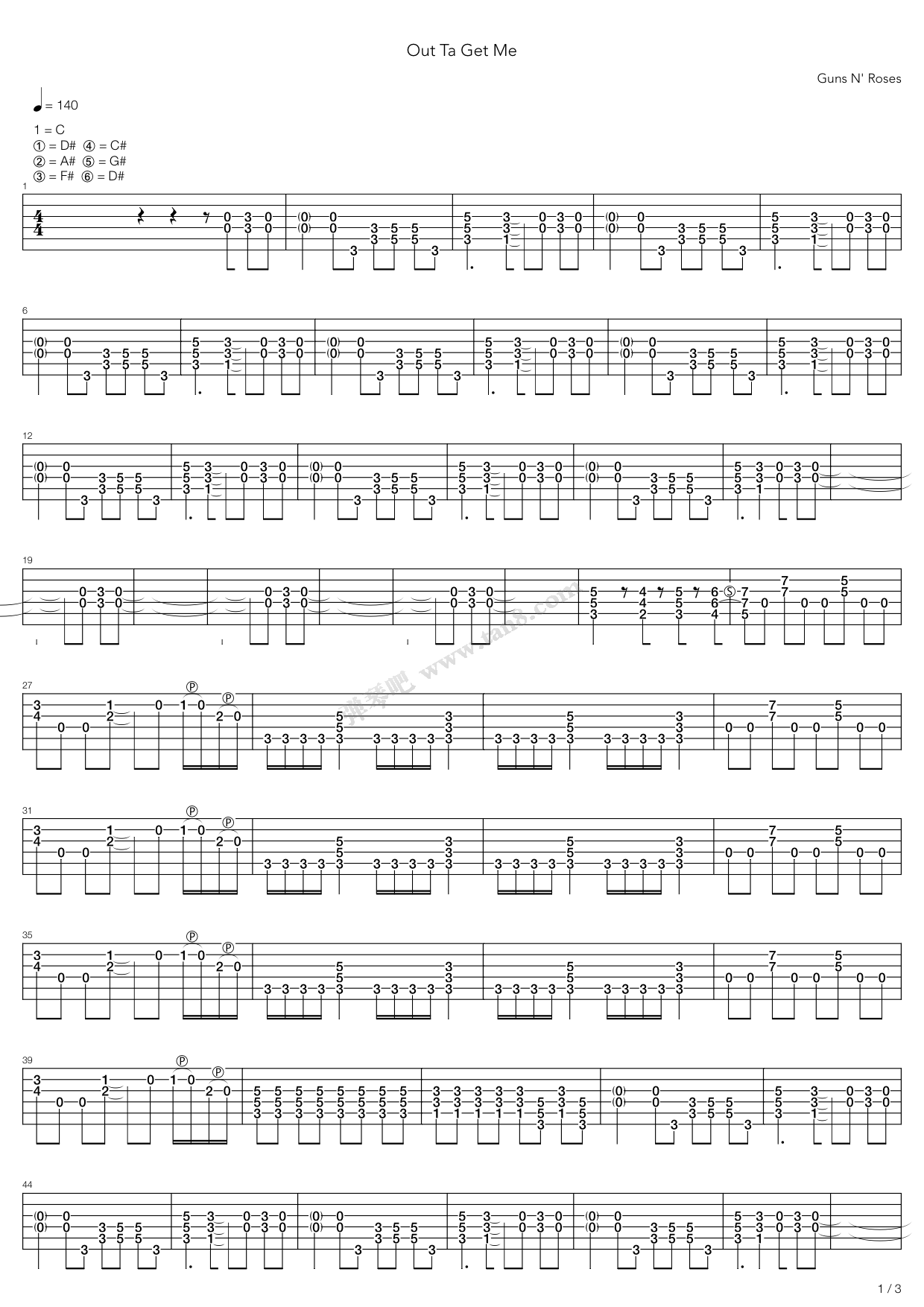 《Out Ta Get Me》吉他谱-C大调音乐网