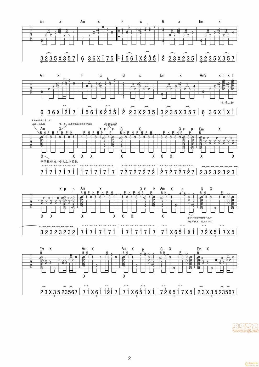 《《无题》指弹 带详细标注》吉他谱-C大调音乐网