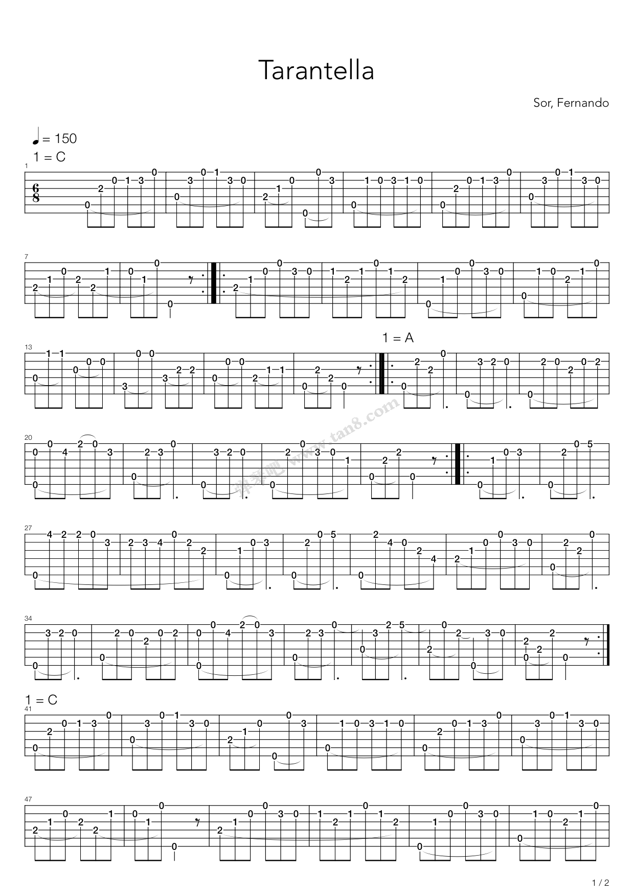 《Tarantella》吉他谱-C大调音乐网