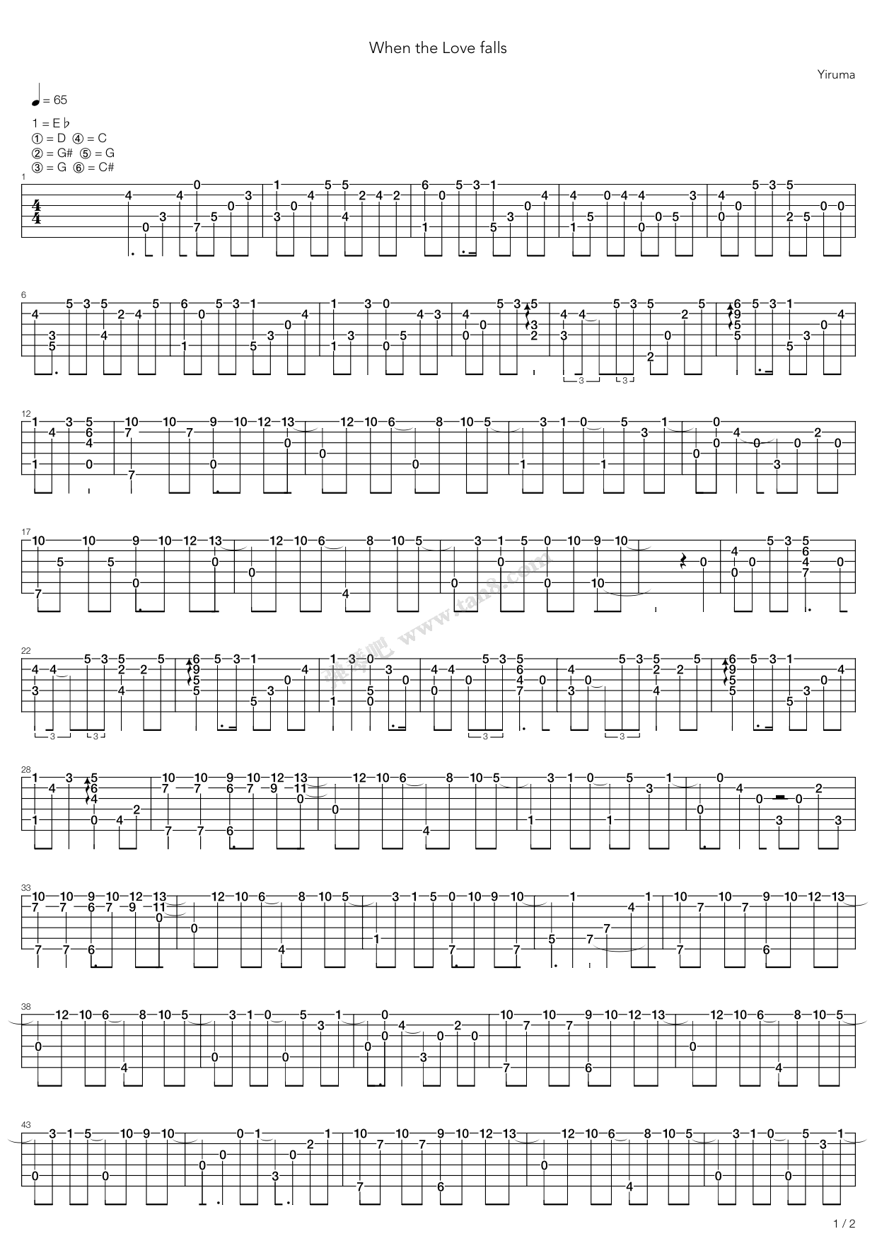 《When The Love Falls》吉他谱-C大调音乐网