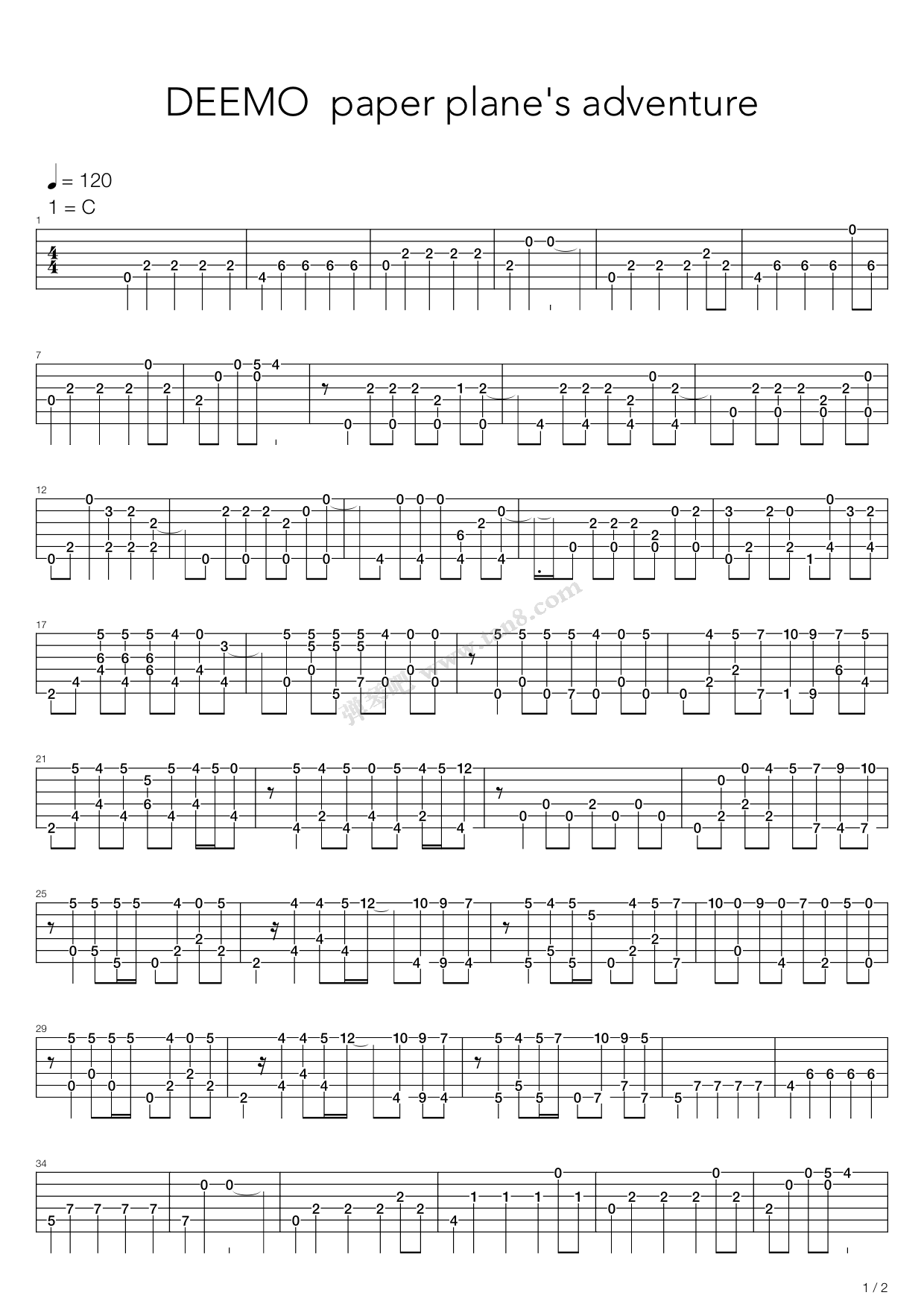 《paper plane's advent》吉他谱-C大调音乐网