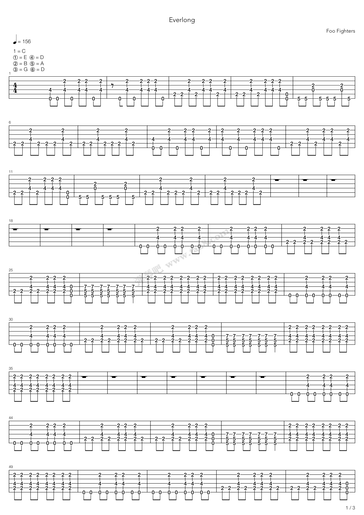 《Foo Fighters - Everlong》吉他谱-C大调音乐网