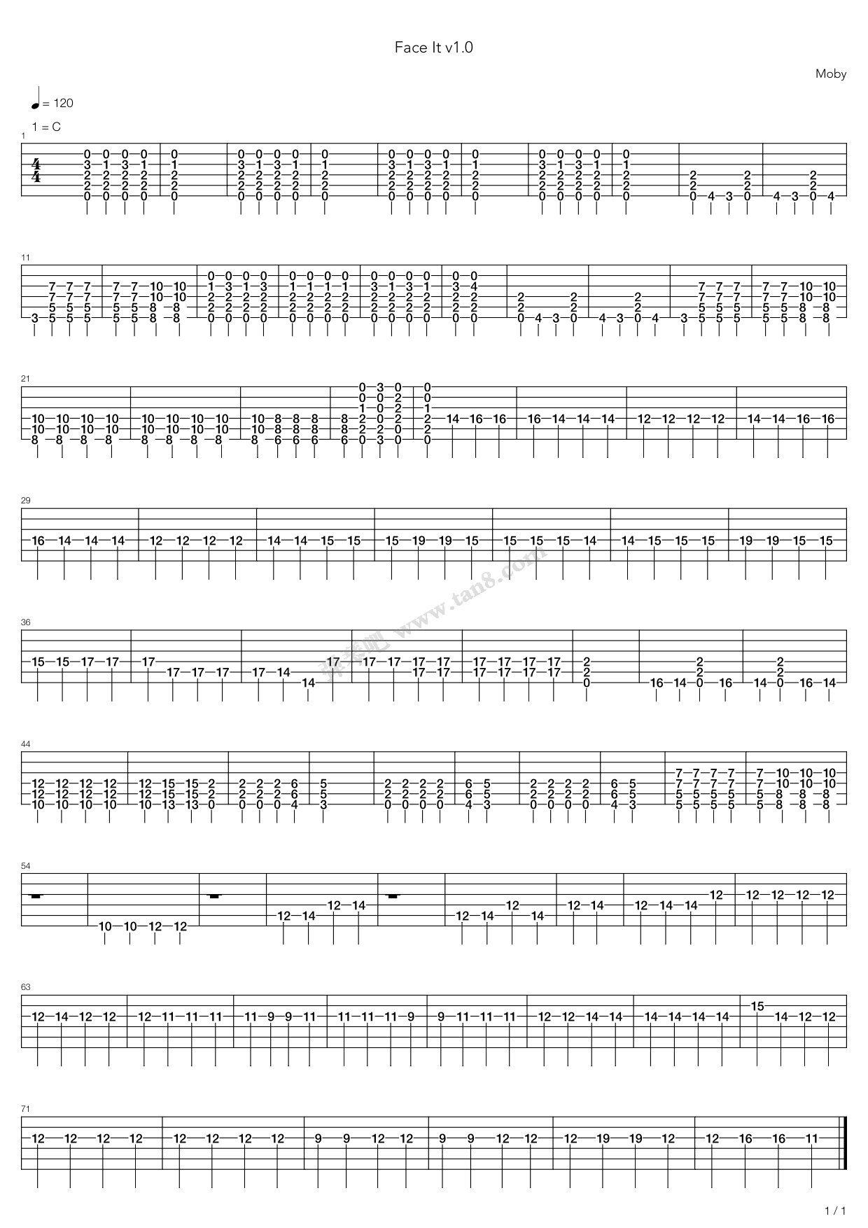 《Face It》吉他谱-C大调音乐网