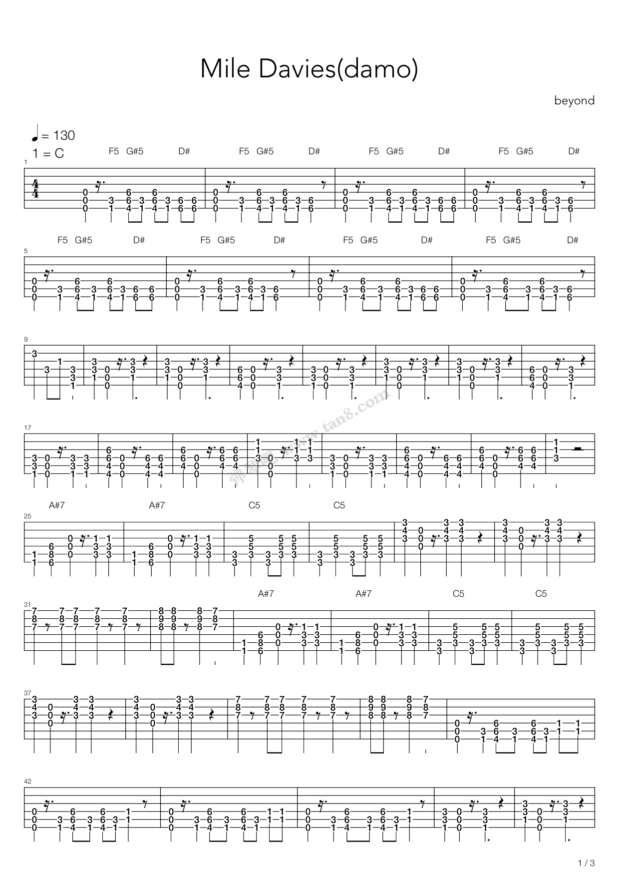 《Mile Davies (Demo)》吉他谱-C大调音乐网
