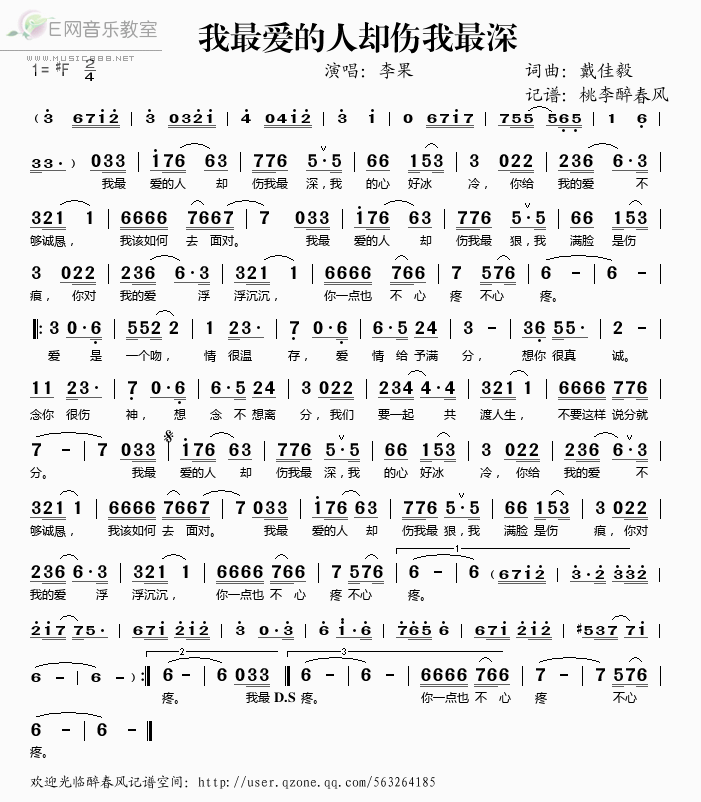 《我最爱的人却伤我最深——李果（简谱）》吉他谱-C大调音乐网