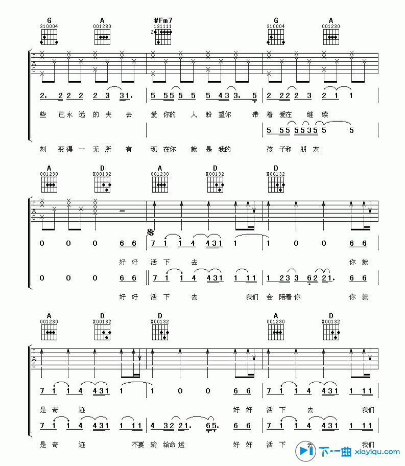 《好好活下去吉他谱A调_陶喆好好活下去六线谱》吉他谱-C大调音乐网