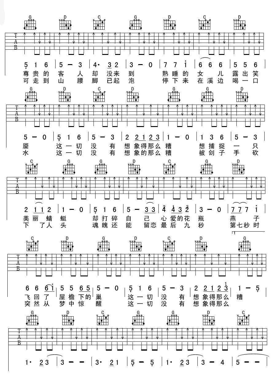 万晓利 这一切没有想象的那么糟吉他谱-C大调音乐网