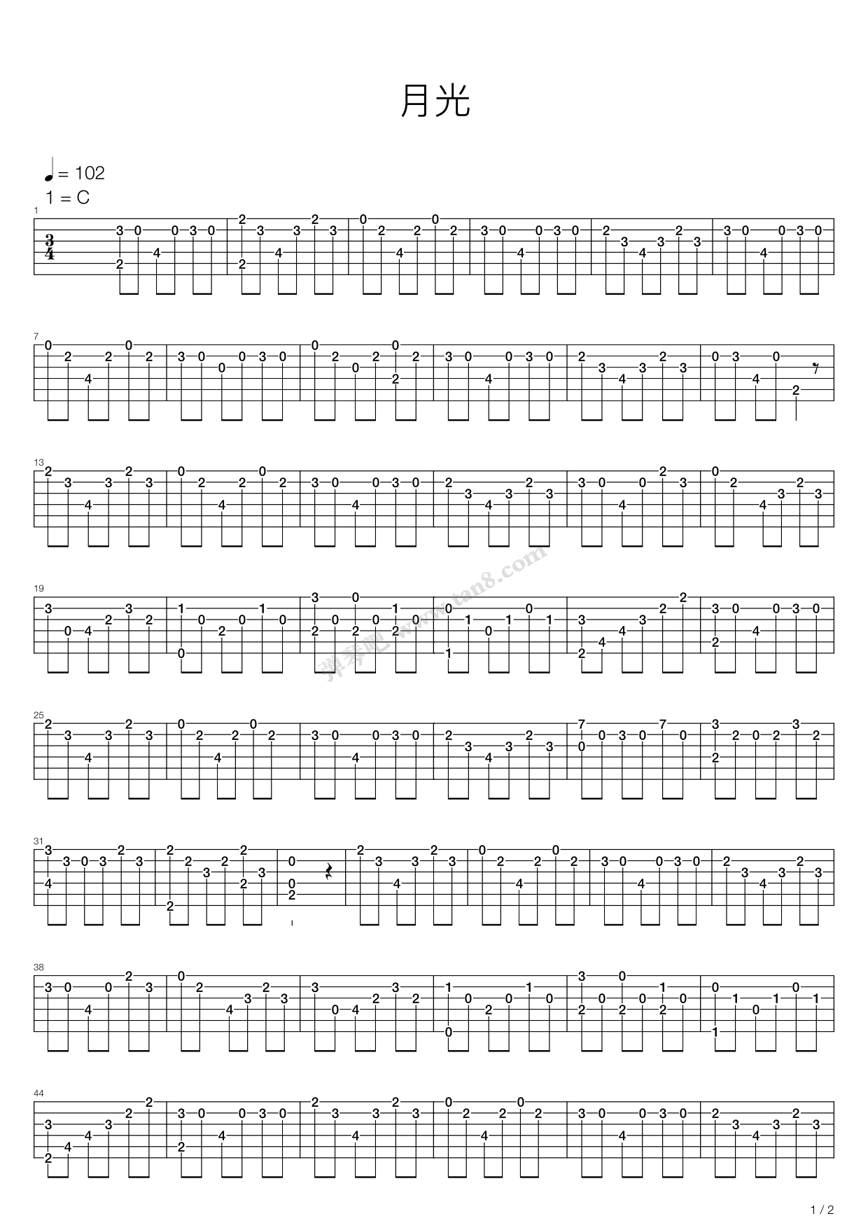 《月光》吉他谱-C大调音乐网