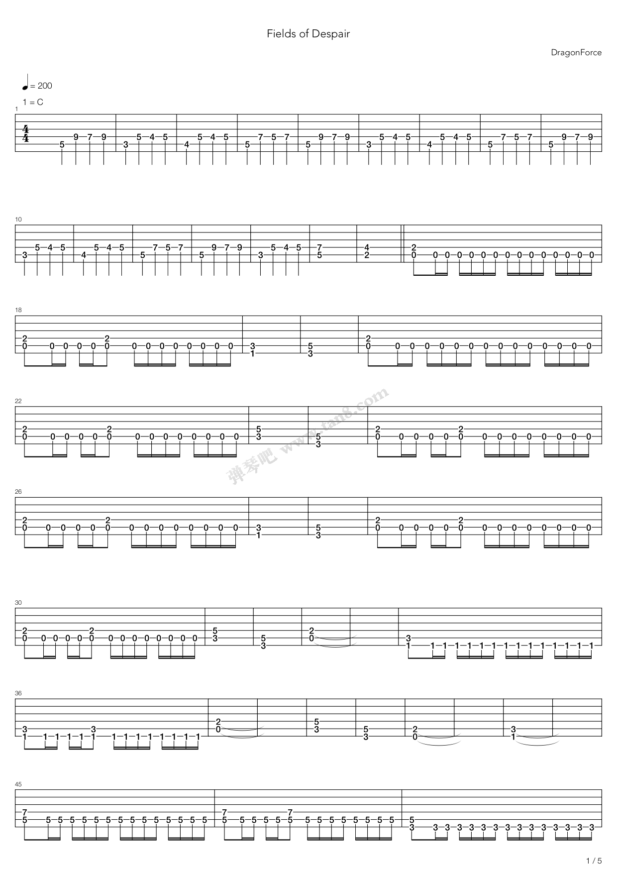 《Fields Of Dispair》吉他谱-C大调音乐网