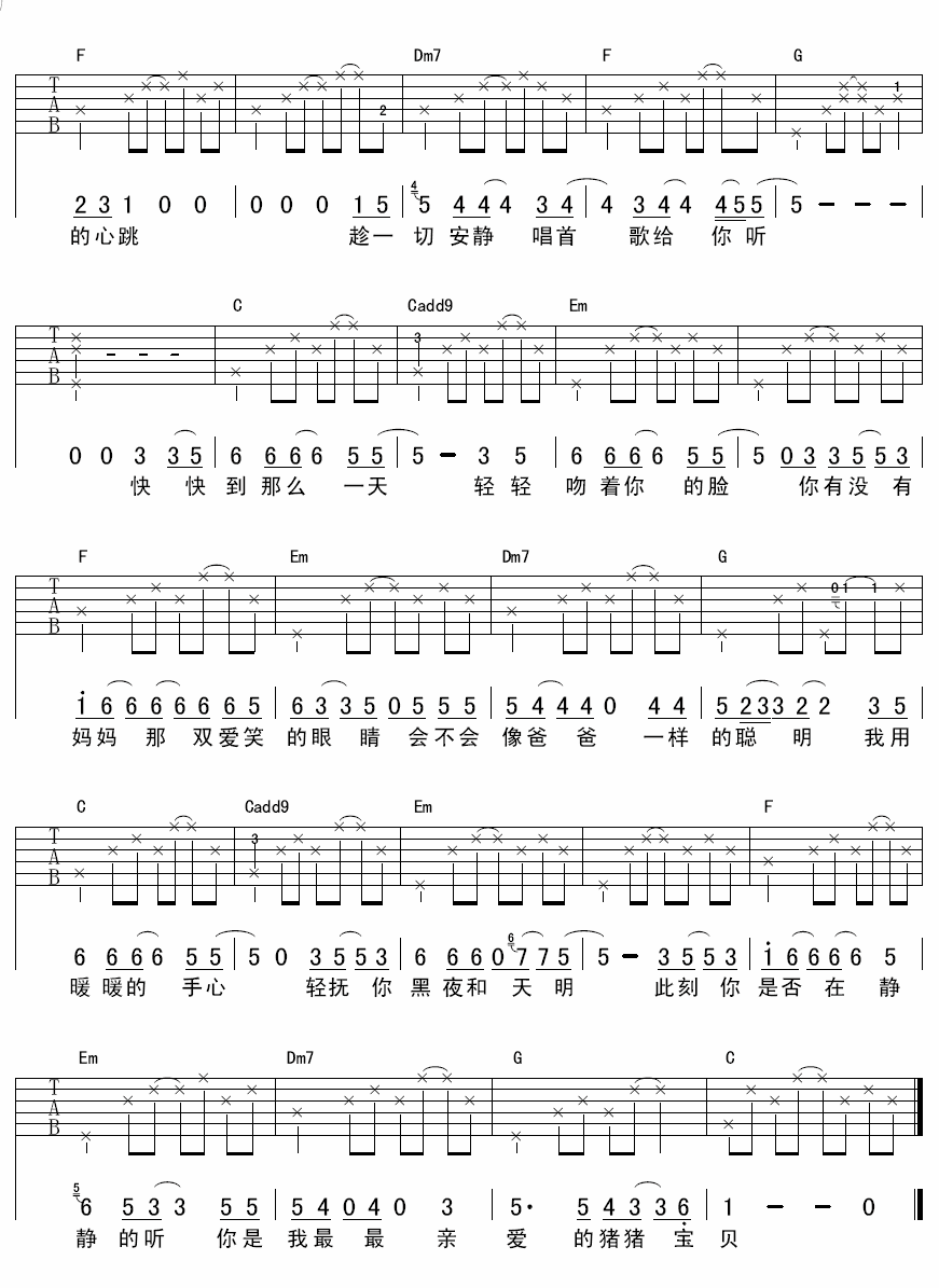 孙悦 猪猪宝贝吉他谱-C大调音乐网