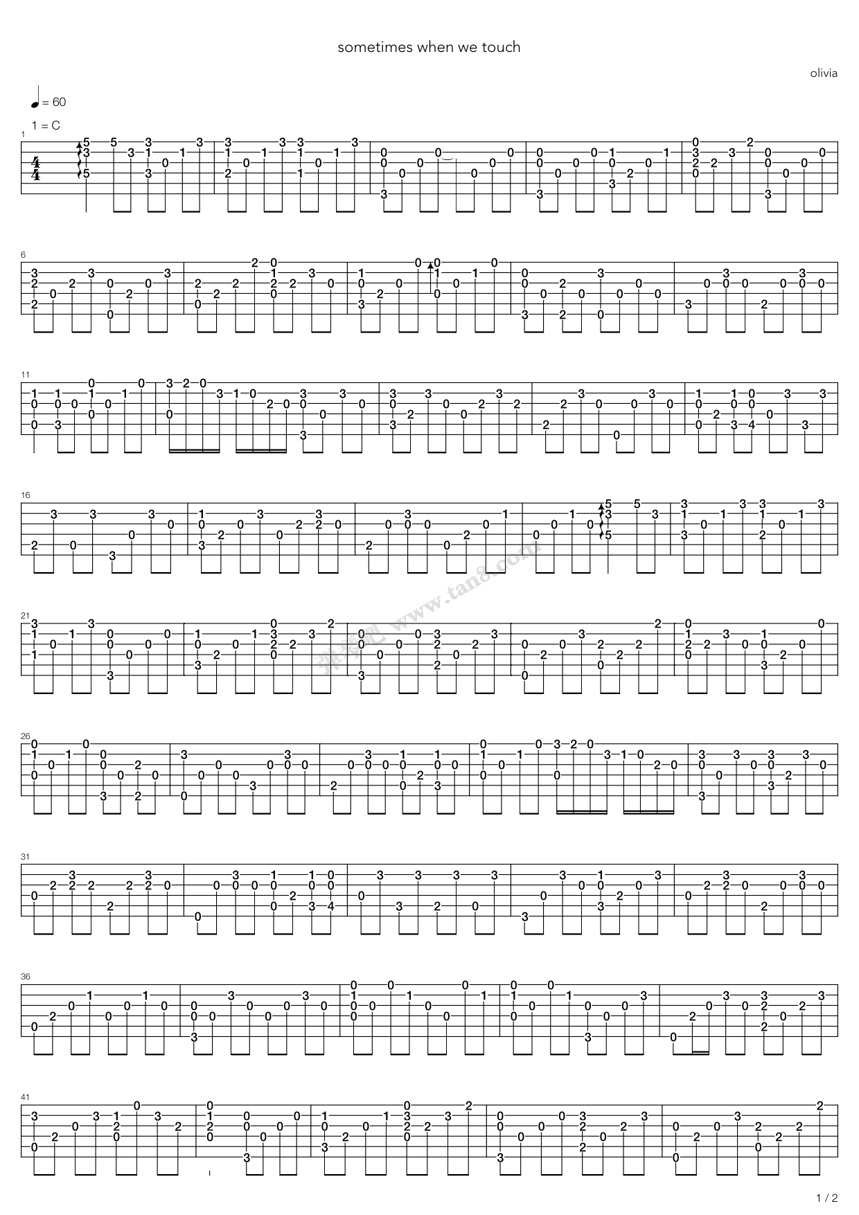 《Sometimes When We Touch》吉他谱-C大调音乐网