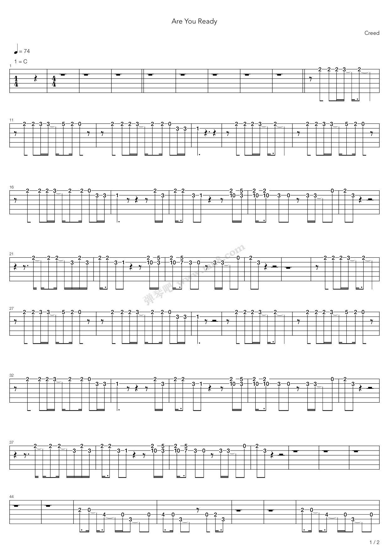 《Are You Ready》吉他谱-C大调音乐网