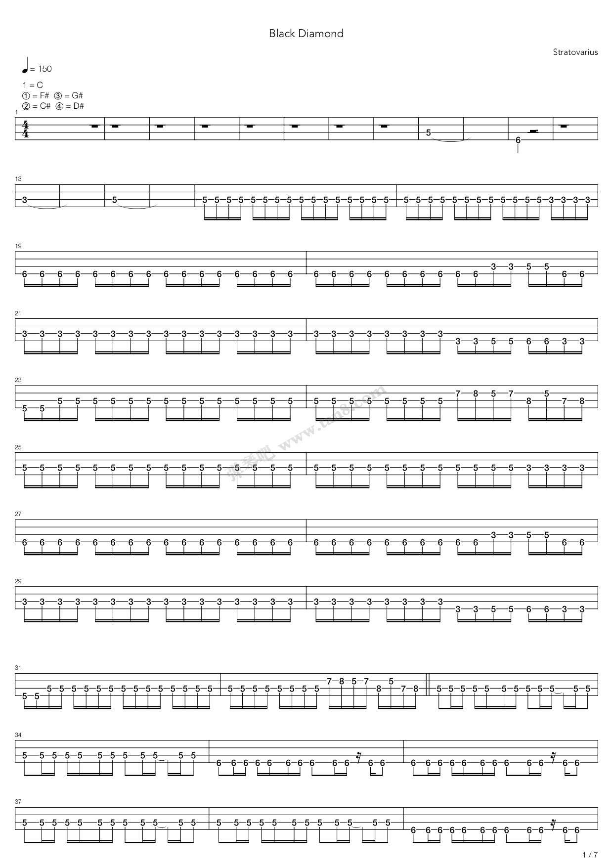 《Black Diamond》吉他谱-C大调音乐网