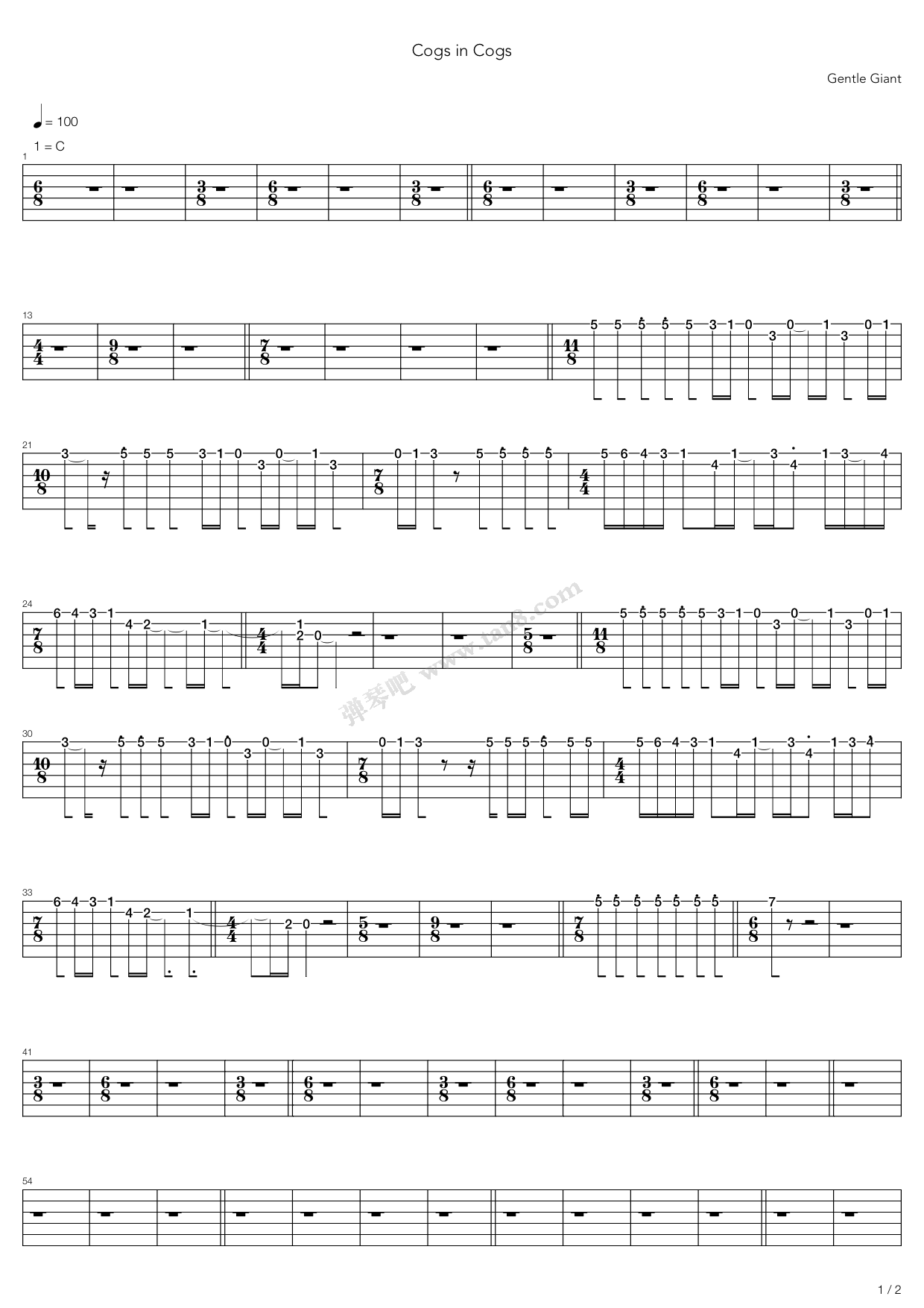 《Cogs In Cogs》吉他谱-C大调音乐网