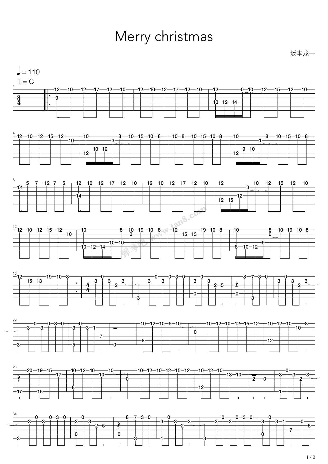 《Merry christmas》吉他谱-C大调音乐网