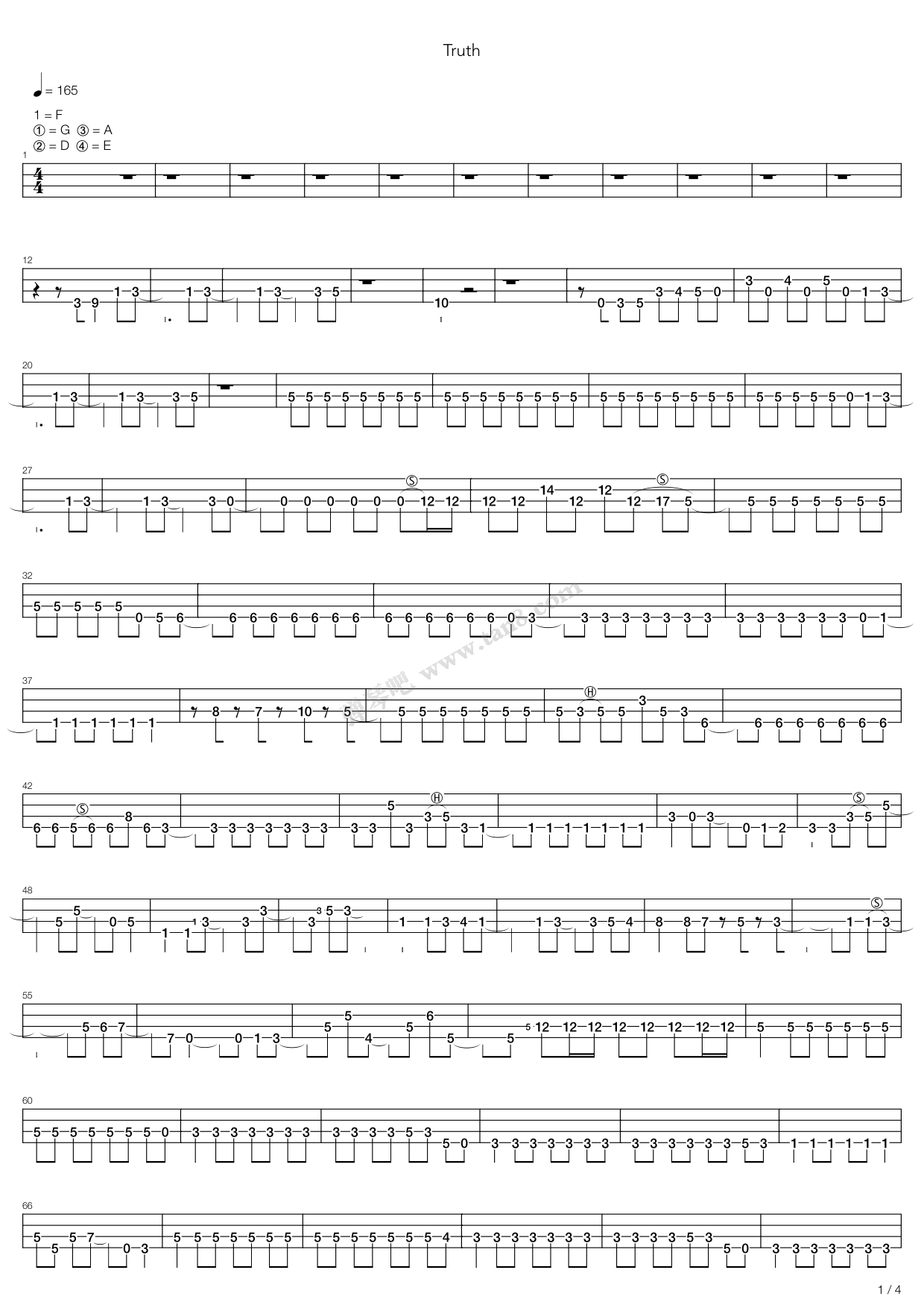 《Truth》吉他谱-C大调音乐网