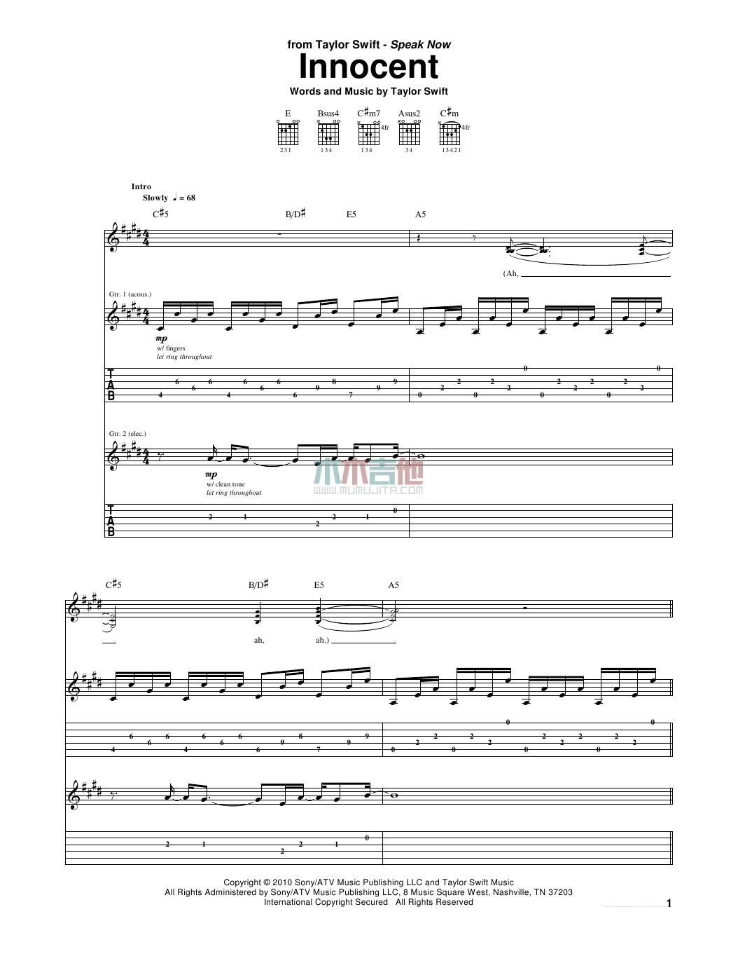 《Innocent》吉他谱-C大调音乐网