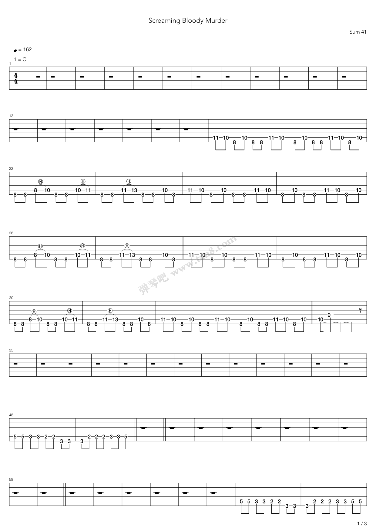 《Screaming Bloody Murder》吉他谱-C大调音乐网