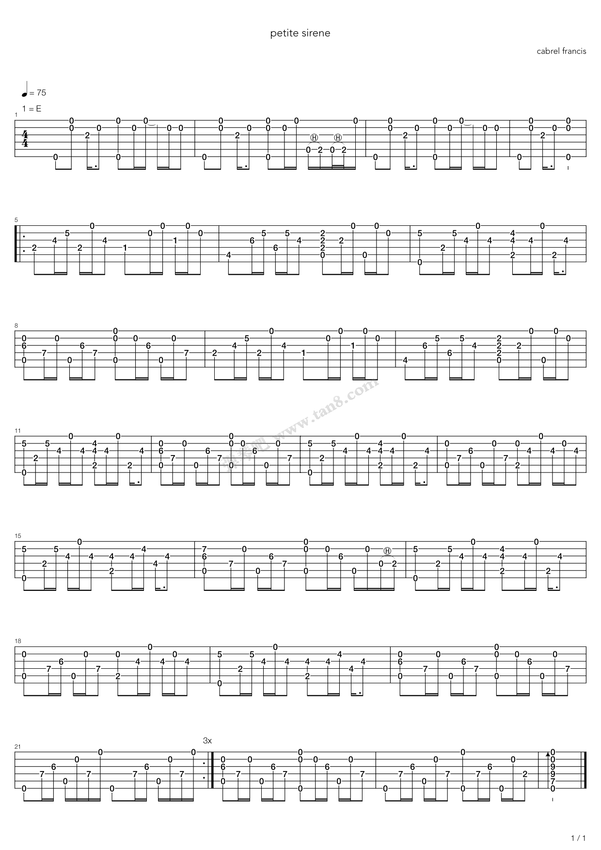 《Petite Sirene》吉他谱-C大调音乐网