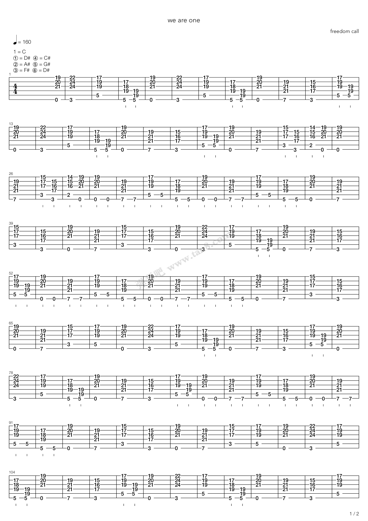 《We Are One》吉他谱-C大调音乐网