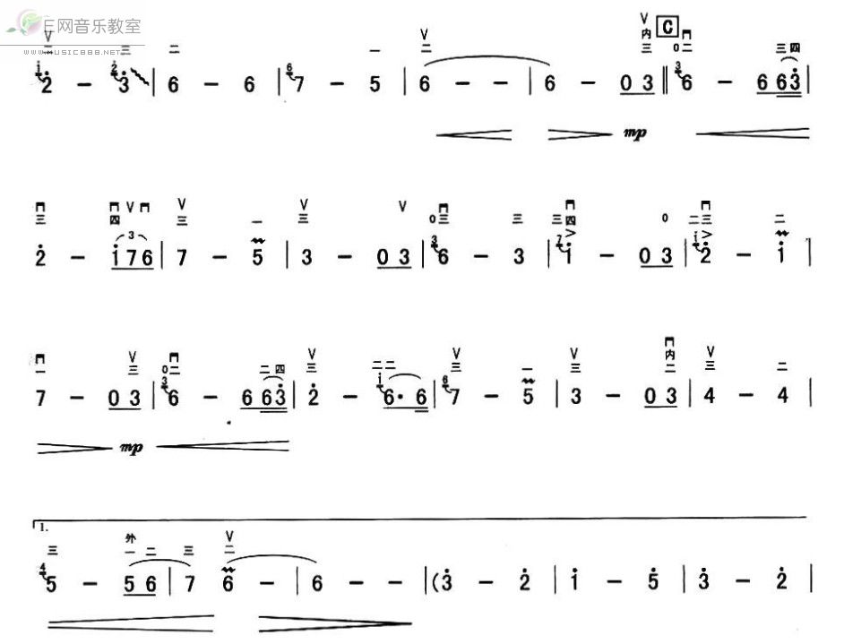 《情谜-邓丽君（二胡曲谱_简谱）》吉他谱-C大调音乐网