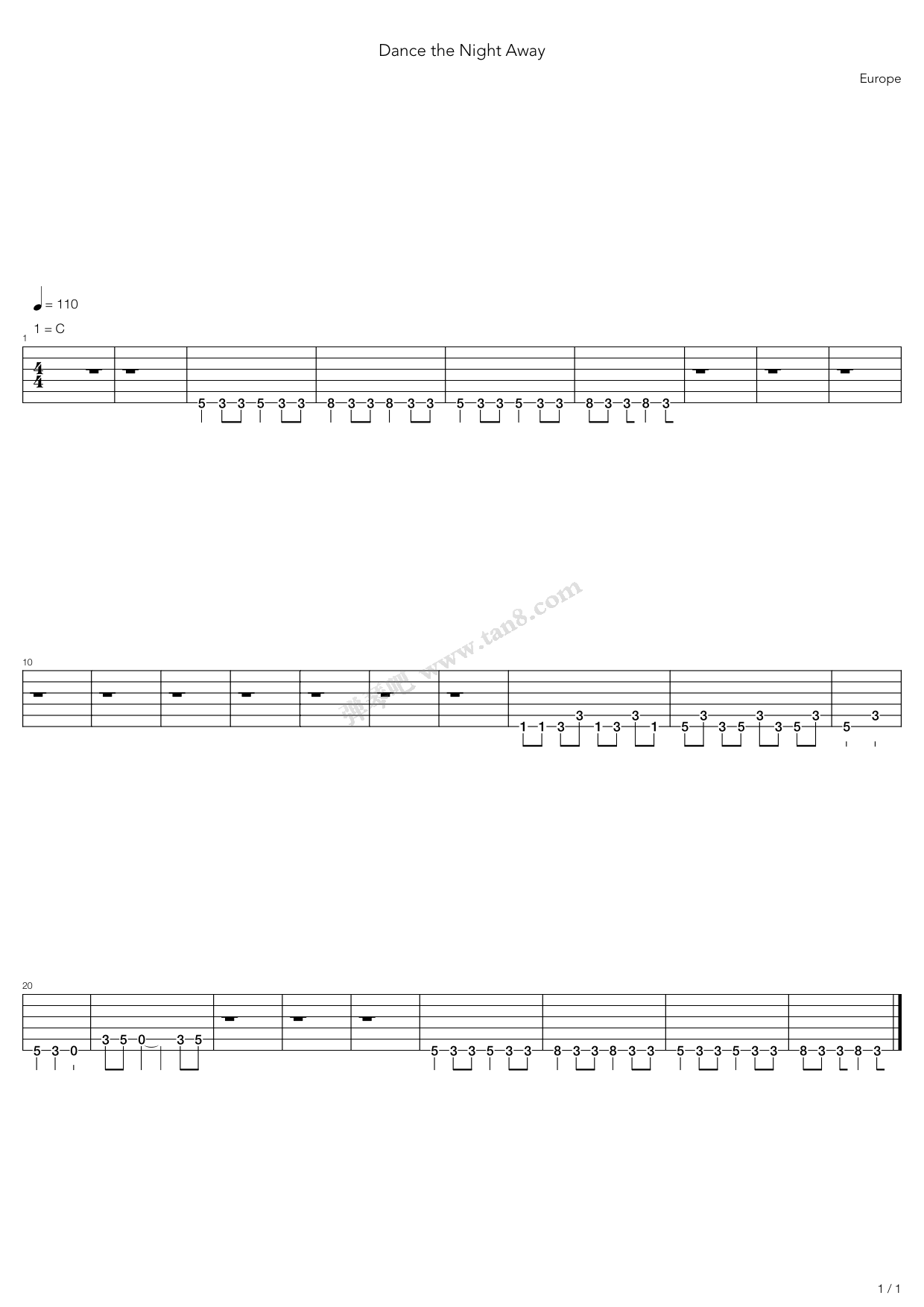 《Dance The Night Away》吉他谱-C大调音乐网