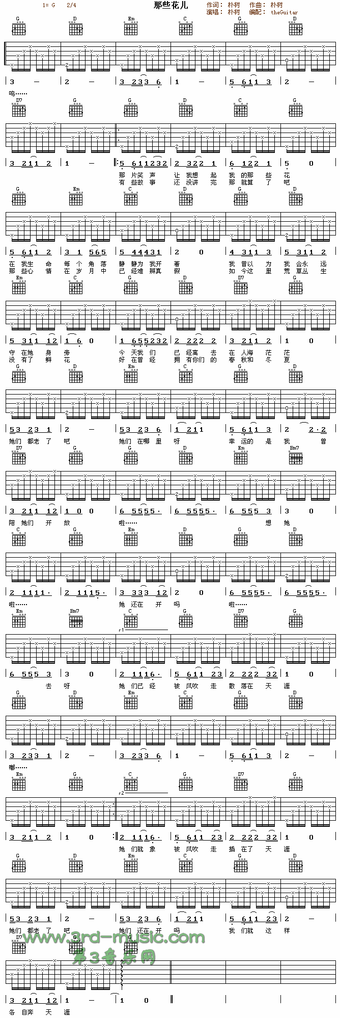 《那些花儿(电影《那时花开》片尾曲)吉他谱--电影》吉他谱-C大调音乐网
