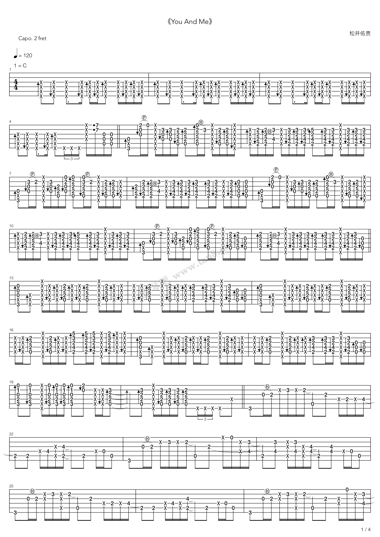 《you and me》吉他谱-C大调音乐网