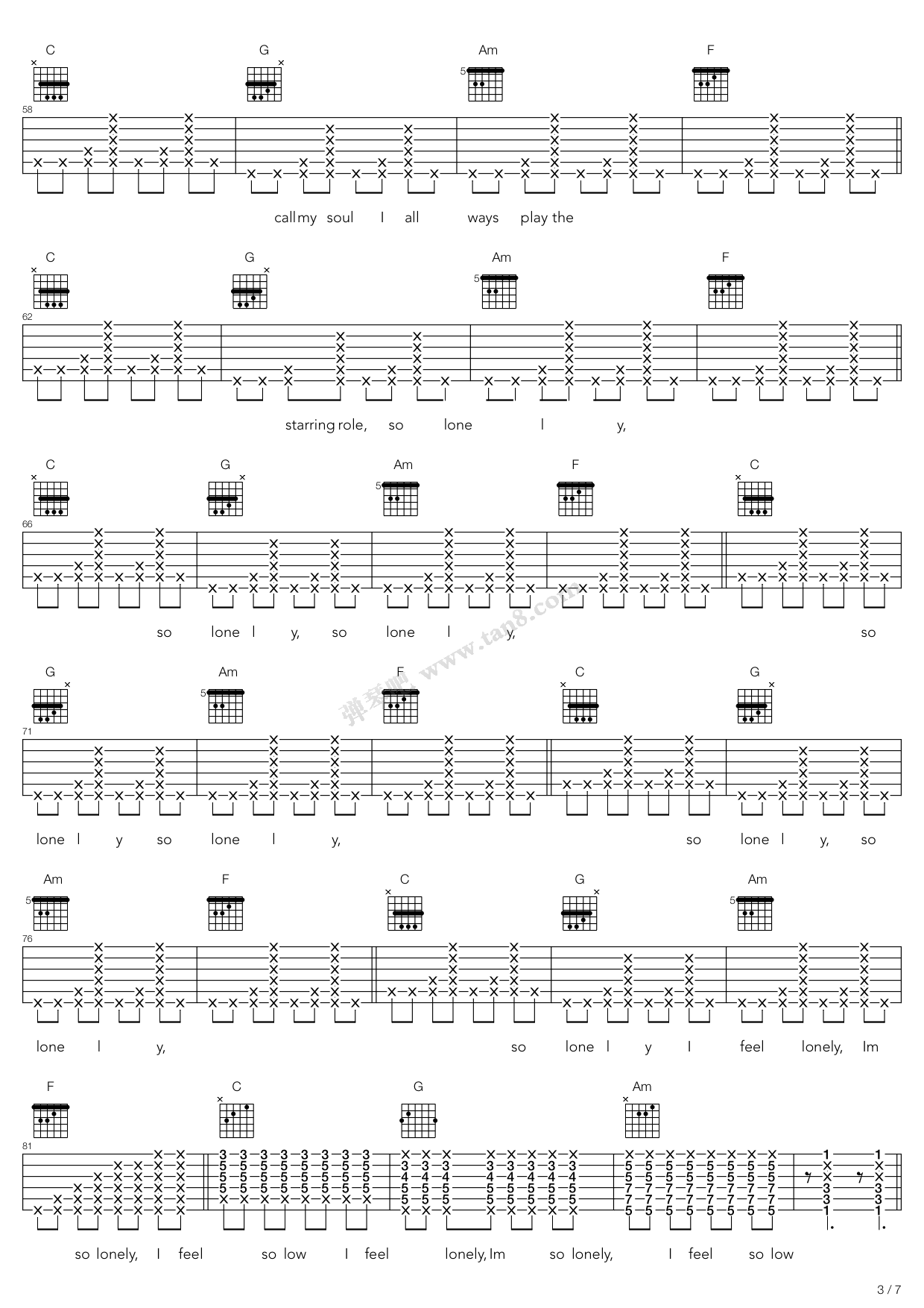 《So Lonely》吉他谱-C大调音乐网