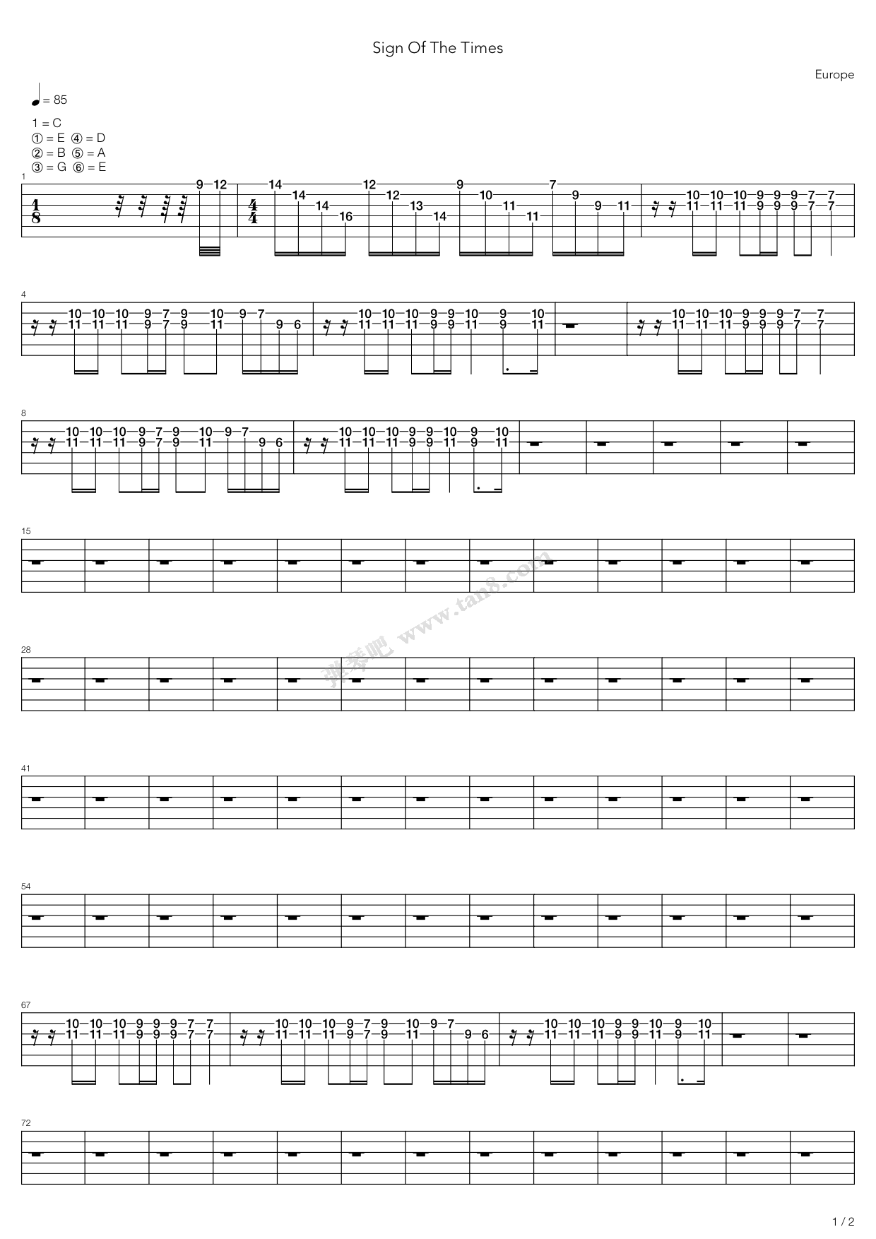 《Sign Of The Times》吉他谱-C大调音乐网