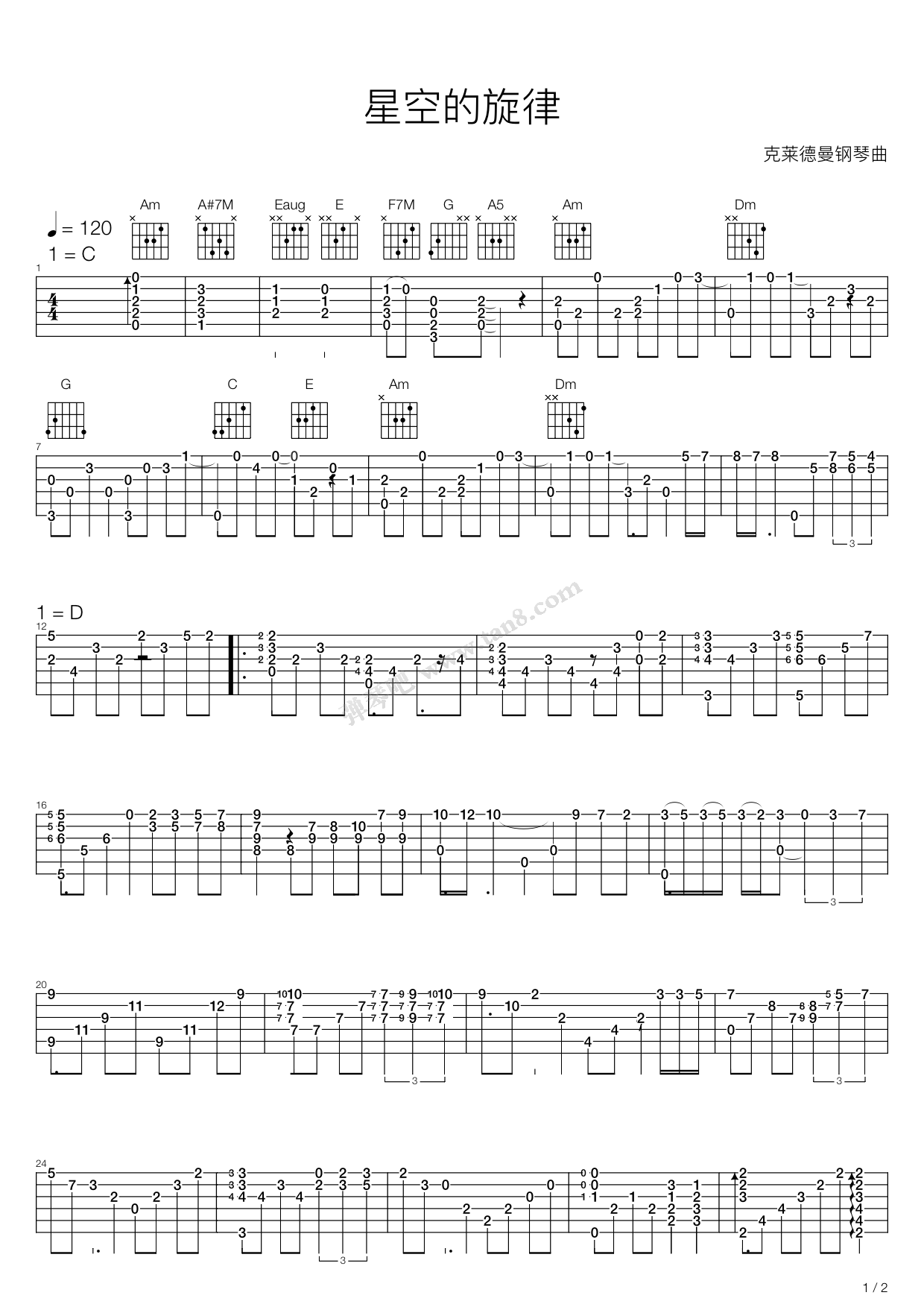 《星空》吉他谱-C大调音乐网