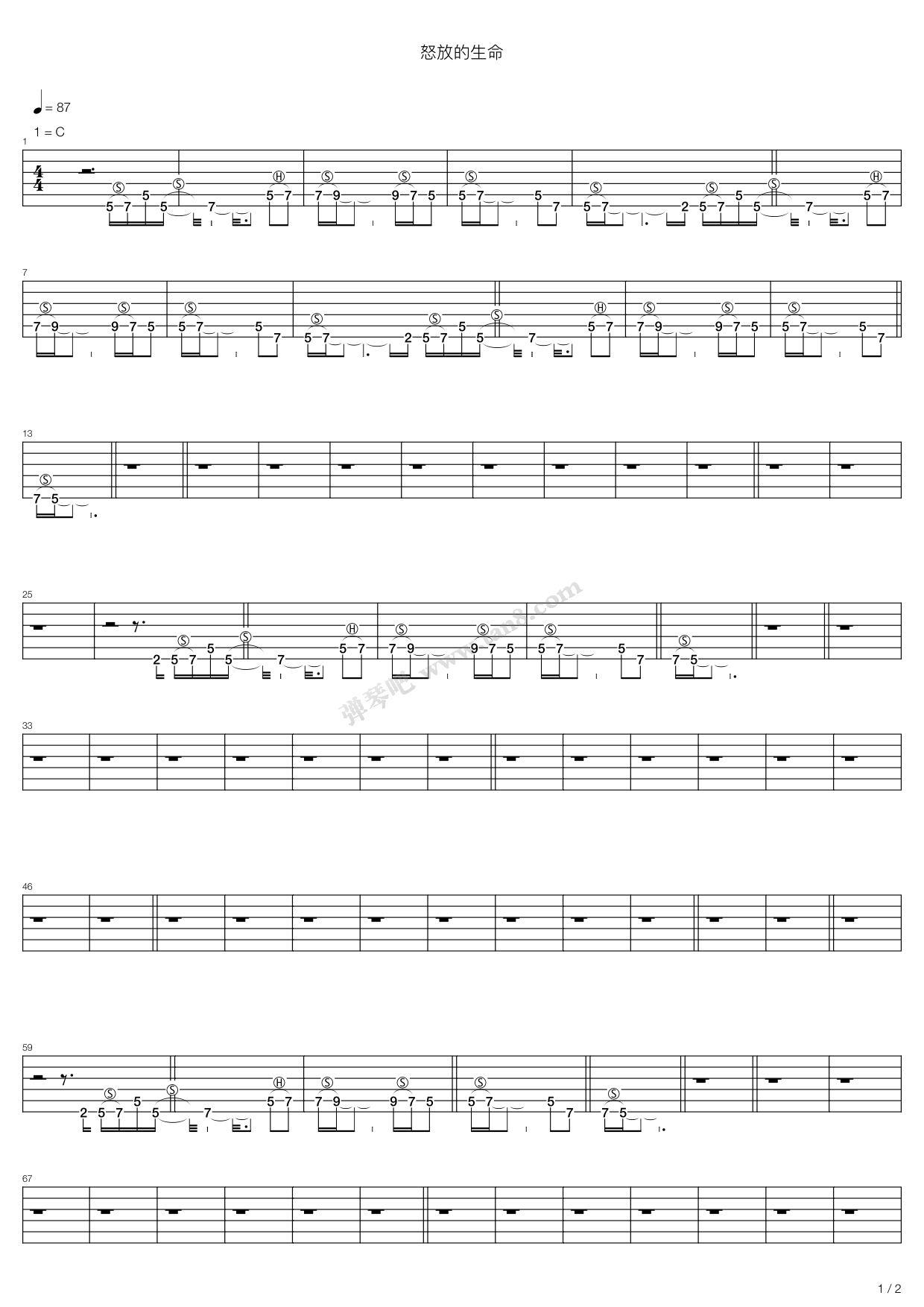 《怒放的生命》吉他谱-C大调音乐网