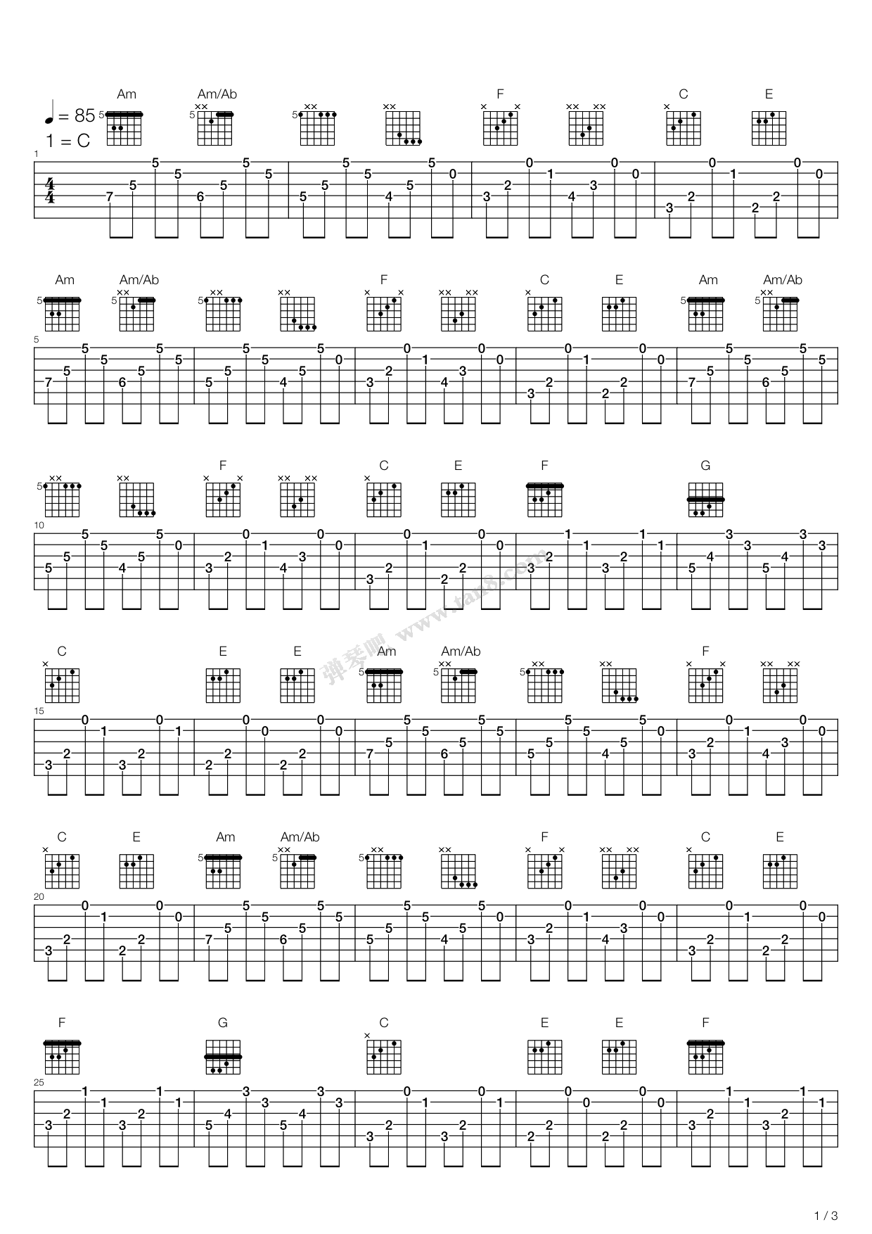 《秘密》吉他谱-C大调音乐网