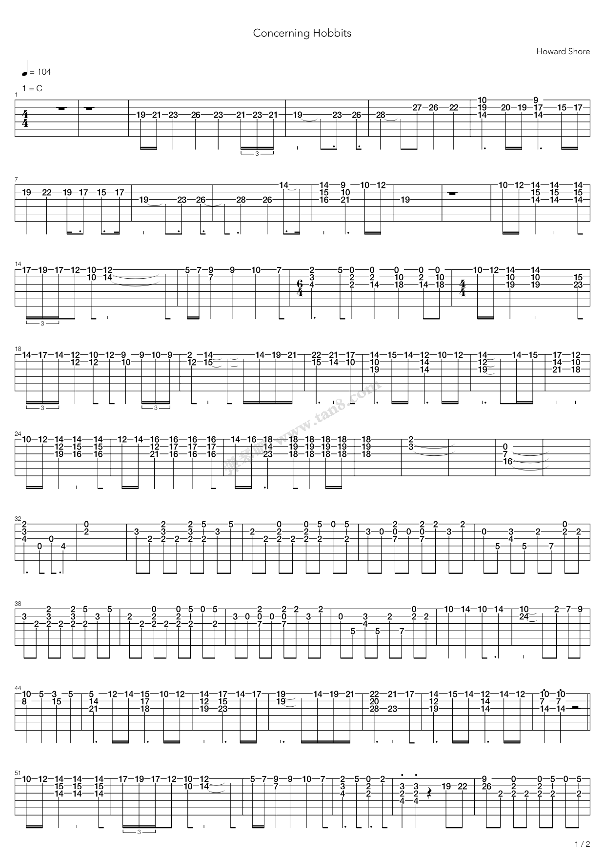 《Concerning Hobbits》吉他谱-C大调音乐网