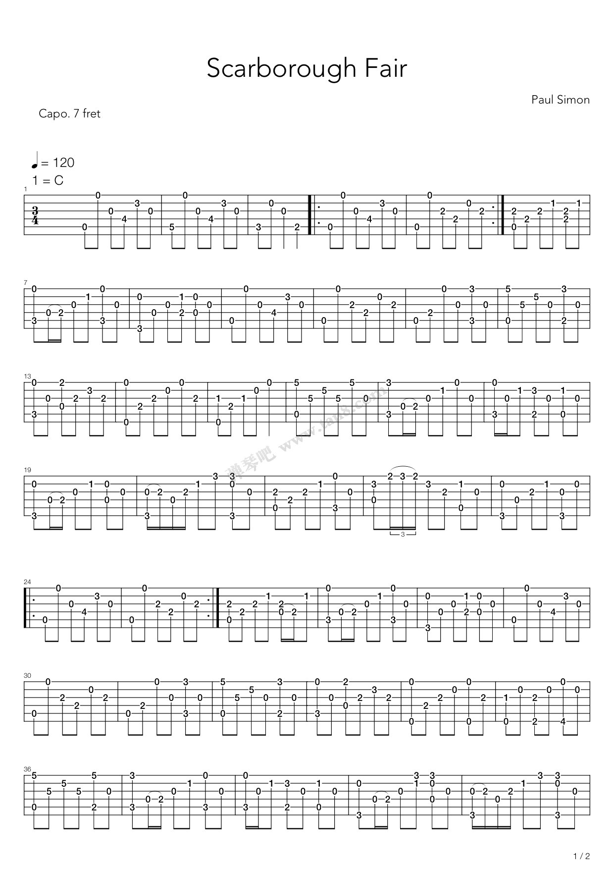 《Scarborough Fair(斯卡保罗集市)》吉他谱-C大调音乐网
