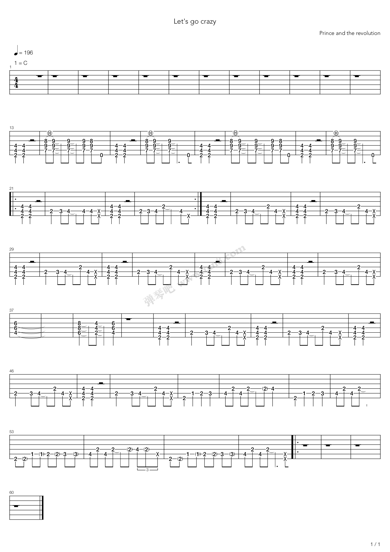 《Lets Go Crazy》吉他谱-C大调音乐网