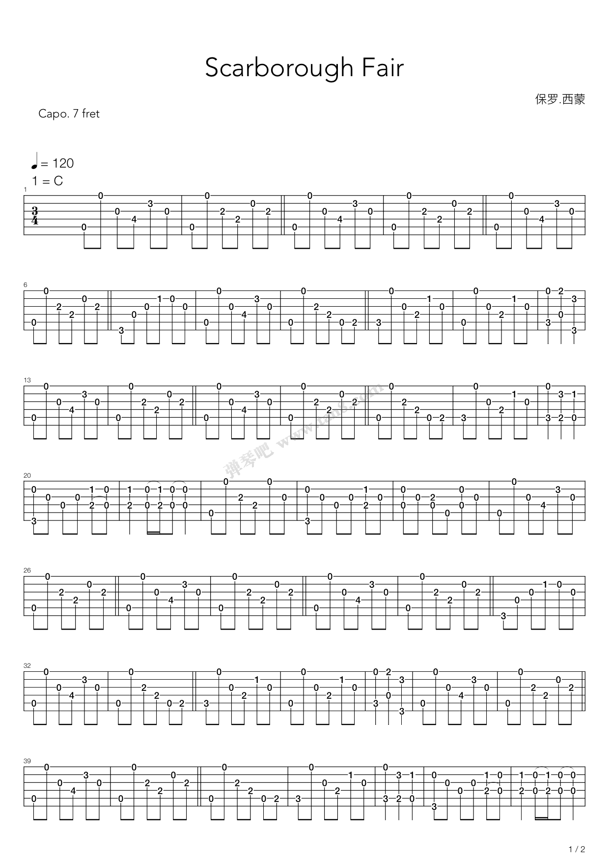 《Scarborough Fair(斯卡保罗集市)(吉他三重奏) ...》吉他谱-C大调音乐网