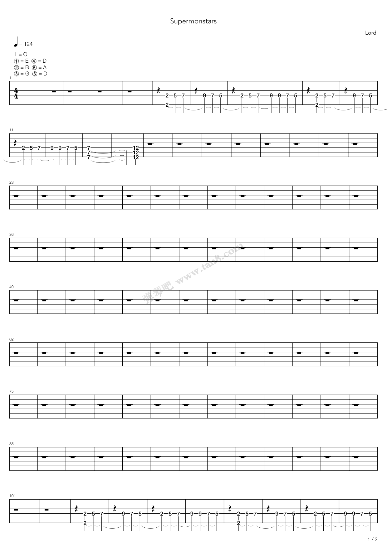 《Supermonstars》吉他谱-C大调音乐网
