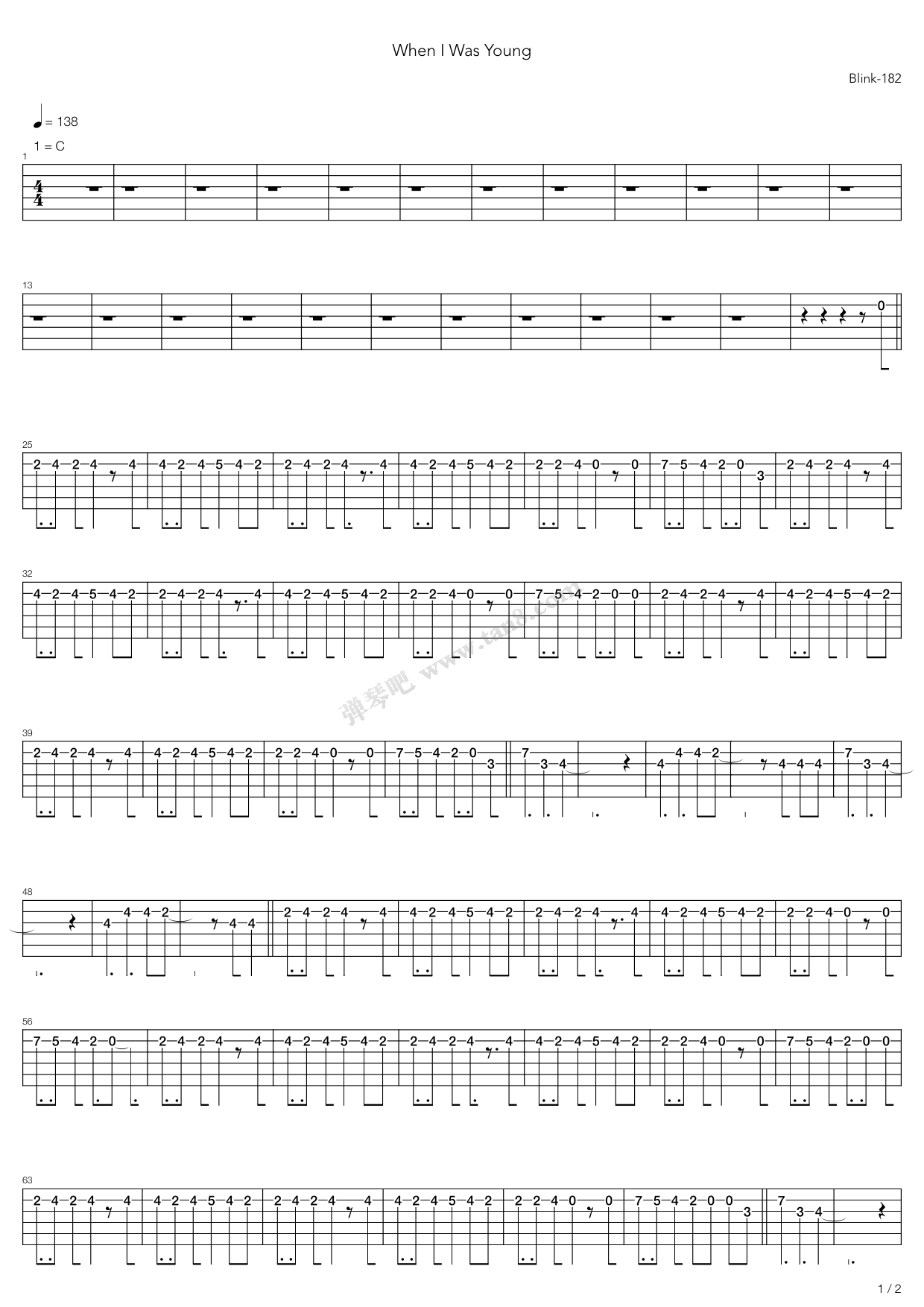 《When I Was Young》吉他谱-C大调音乐网