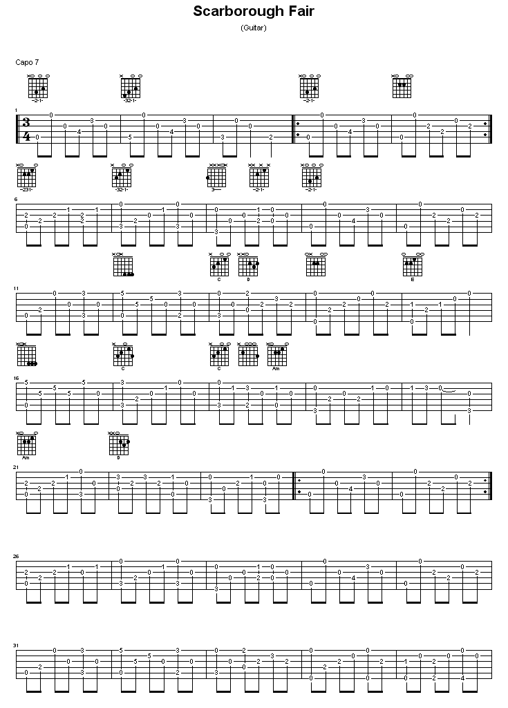 《scarborough_fair-独奏》吉他谱-C大调音乐网