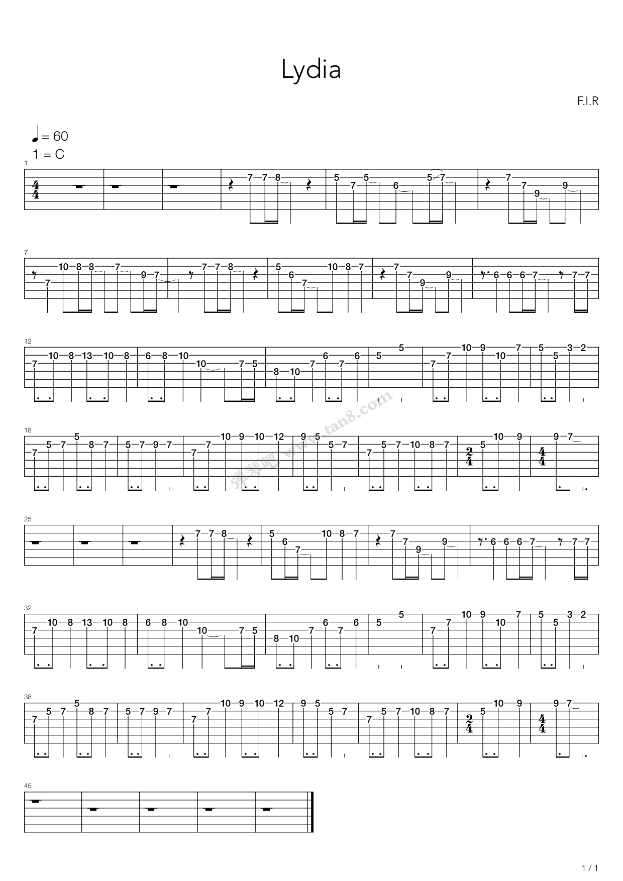 《Lydia》吉他谱-C大调音乐网
