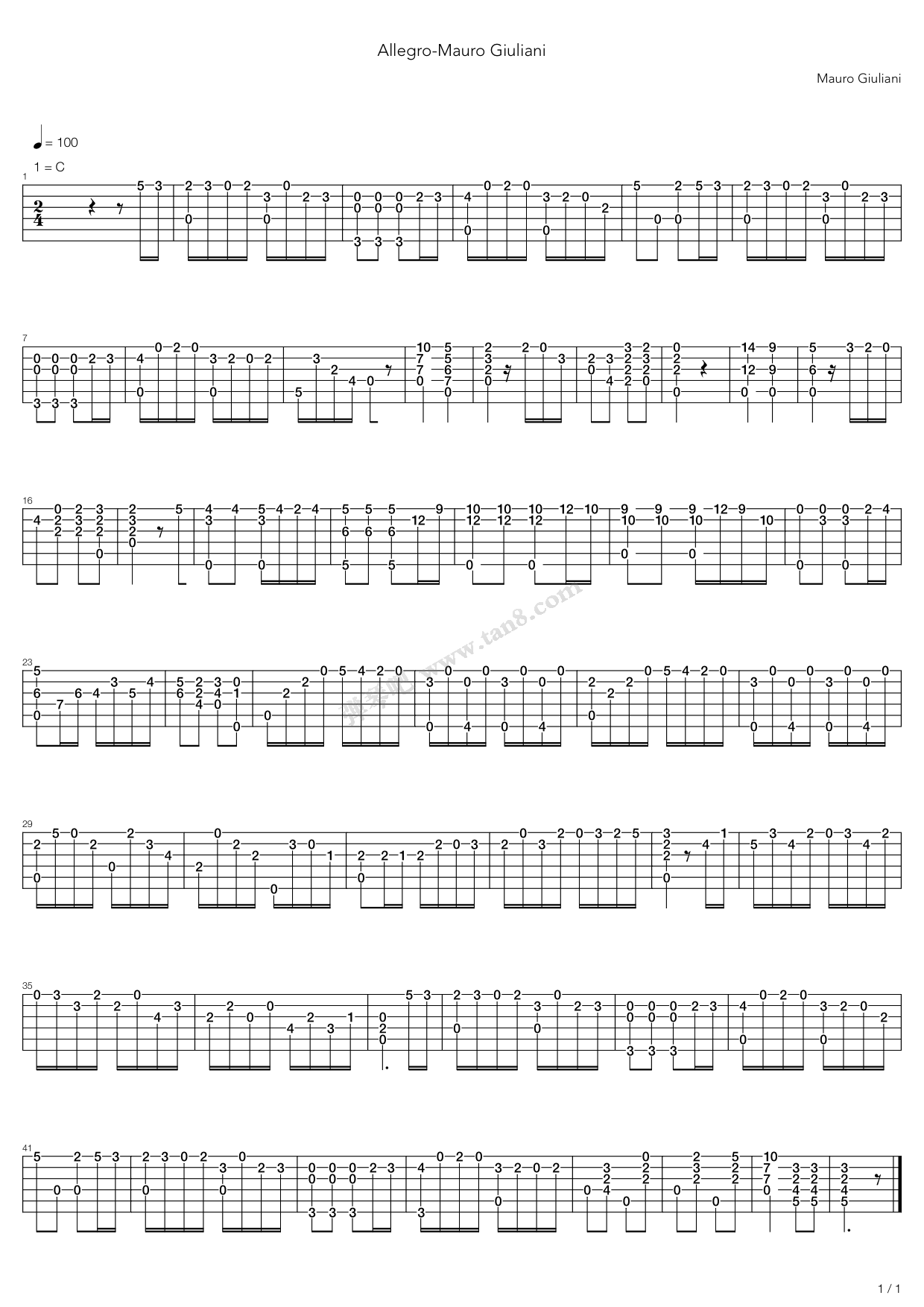 《Allegro》吉他谱-C大调音乐网