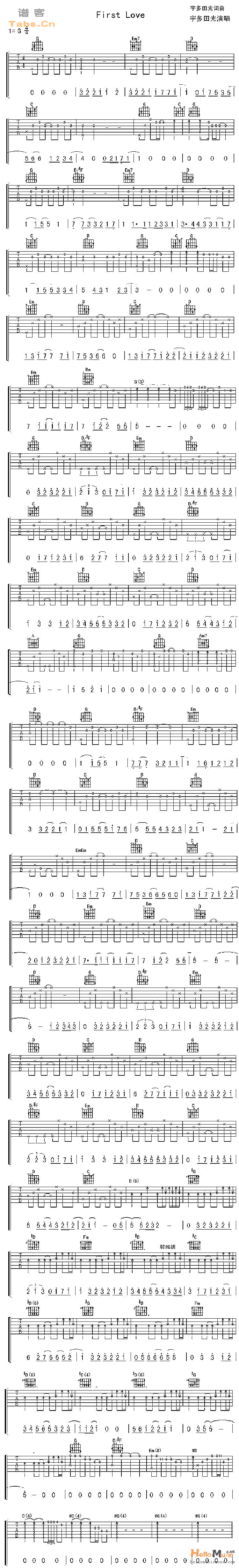 《first love》吉他谱-C大调音乐网