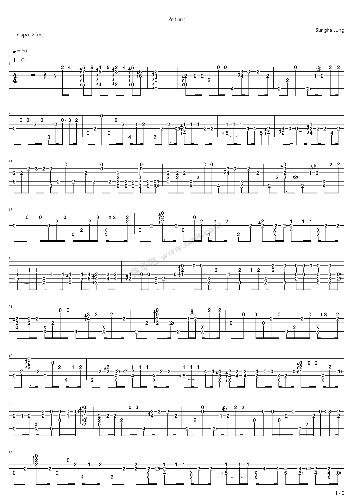 《Return（李胜基重返指弹版，郑成河）》吉他谱-C大调音乐网