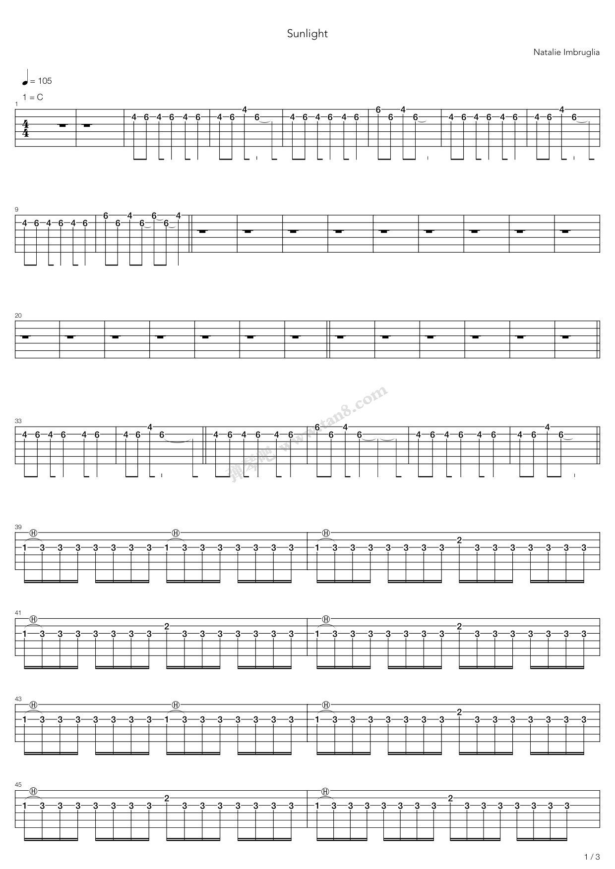 《Sunlight》吉他谱-C大调音乐网