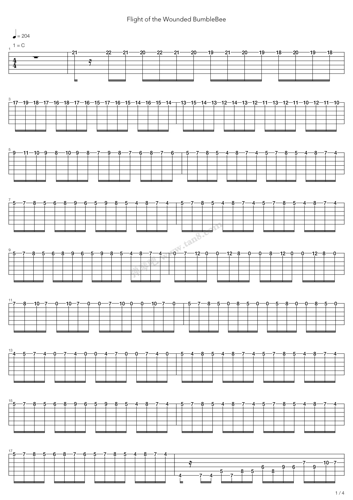 《Flight Of The Wounded Bumblebee》吉他谱-C大调音乐网